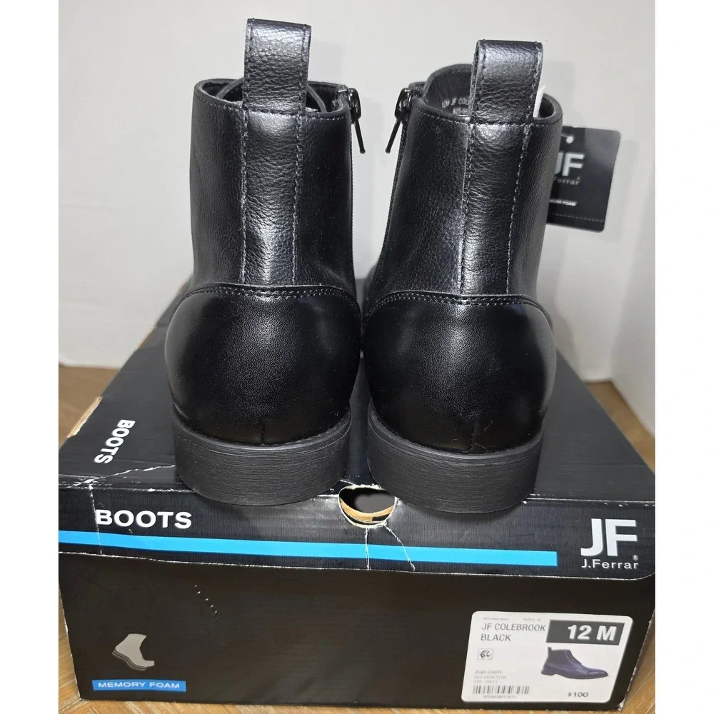 J Ferrar Colebrook Men Black Cap Toe Dress Boots Memory Foam Size 12M NWB